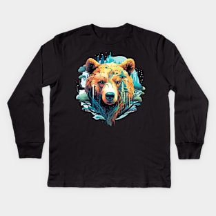 Grizzly Bear Animal Freedom World Wildlife Wonder Abstract Kids Long Sleeve T-Shirt